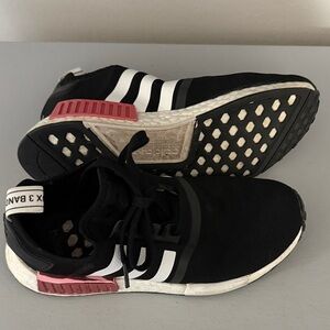 Adidas Black and White Shoes with Pink Highlights